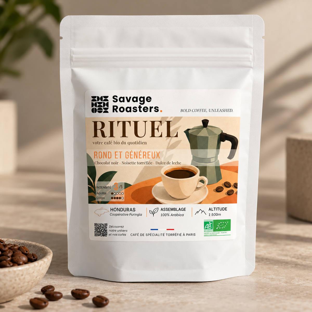 Rituel Bio, café de spécialité du Honduras (Intibucá) torréfié à Paris par Savage Roasters.