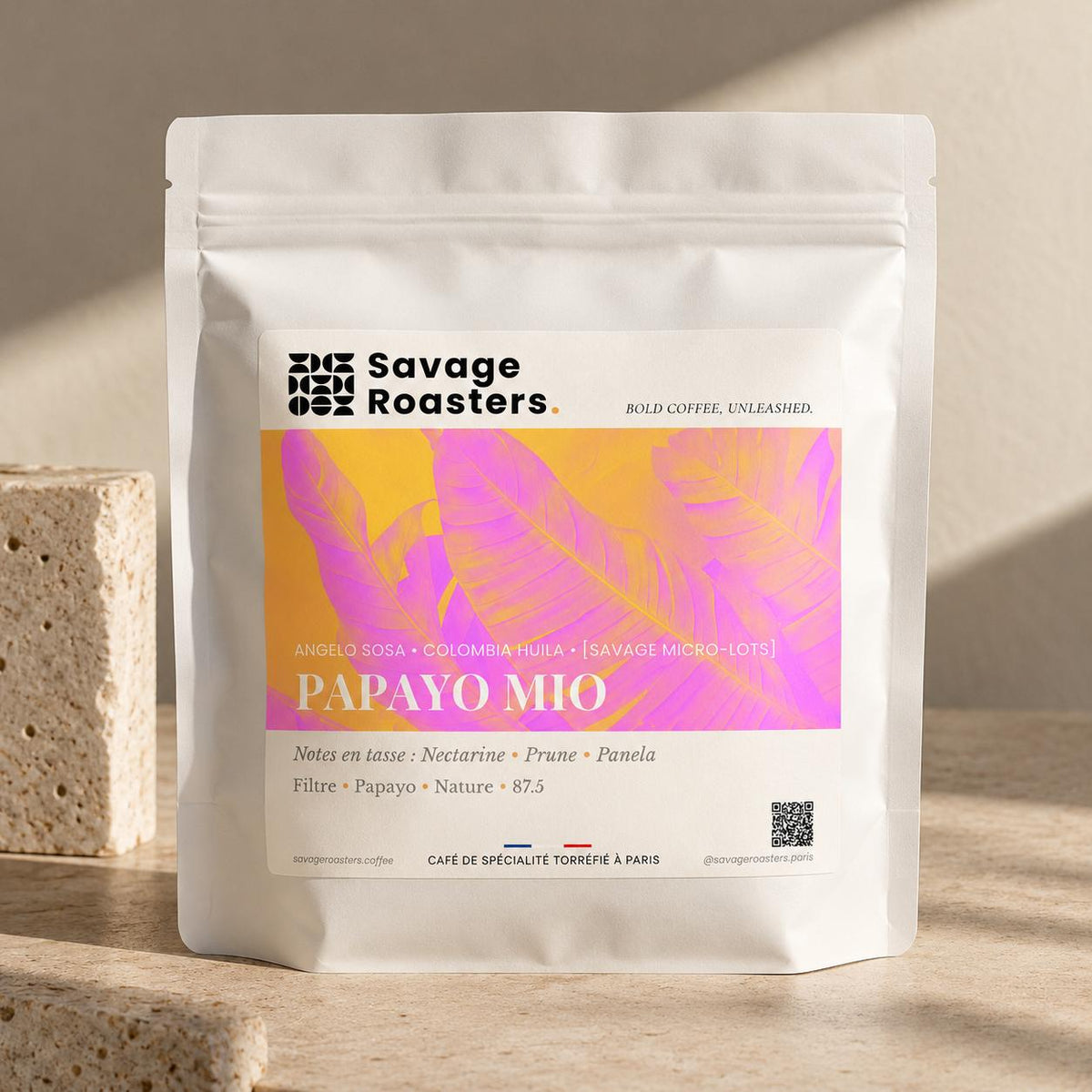 Sachet du café Papayo Mio, micro-lot de Colombie Huila torréfié à Paris
